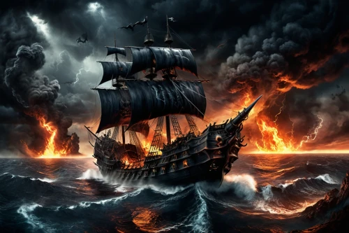 fireships,maelstrom,fireship,ironsides,galleon,privateering,firewind,pirate ship,piracies,naval battle,ghost ship,avast,apocalyptica,stormbringer,vengeur,sea fantasy,greyjoy,commandeer,sailing ship,spelljammer,Conceptual Art,Fantasy,Fantasy 34