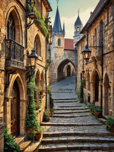 medieval street,rocamadour,medieval town,lviv,dinan,luxembourg,prague,medieval,sarlat,eastern europe,quedlinburg,prague monastery,rothenburg,fairy tale castle sigmaringen,santiago de compostela,bamberg,transylvania,the cobbled streets,dordogne,francia,Illustration,Vector,Vector 21