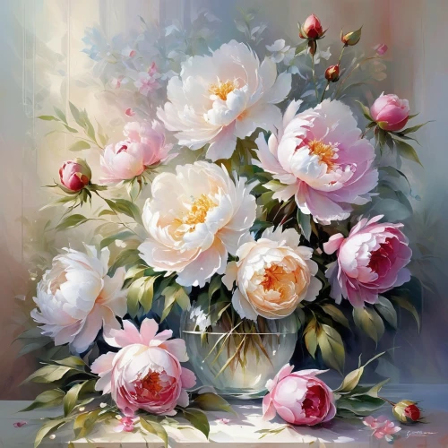 peonies,peony bouquet,flower painting,peony,pink peony,roses daisies,peony pink,splendor of flowers,bouquet of roses,peony frame,bouquet of flowers,flower art,noble roses,blooming roses,camelliers,flower bouquet,pink roses,white roses,japanese anemone,pink carnations,Conceptual Art,Oil color,Oil Color 03