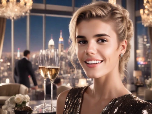 fabray,champagne glass,queenly,felicity,queenie,pretty woman,golden weddings,dazzles,justiniana,prinses,queen bee,romantic look,champagne glasses,bieber,chandelier,queeny,demy,a glass of champagne,blonde woman,champagne bottle,Photography,Natural