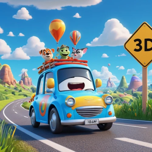 3d car wallpaper,cartoon car,3d car model,cartoon video game background,3d fantasy,children's car,3d background,open road,racing road,renderman,cinema 4d,detour,crossroad,gameloft,3d mockup,wild animals crossing,road cone,car race,road,3d modeling,Unique,3D,3D Character