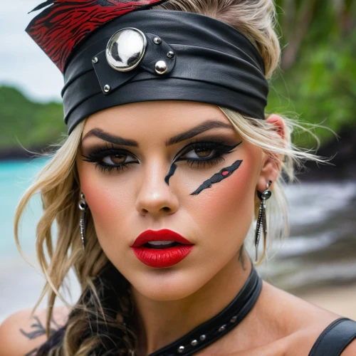 pirate,maori,polynesian,polynesian girl,pirata,perrie,taya,tahitian,red lips,harley,poison,raiatea,islander,hispaniolan,face paint,piratical,gitana,tatau,warrior woman,pirating,Conceptual Art,Fantasy,Fantasy 04
