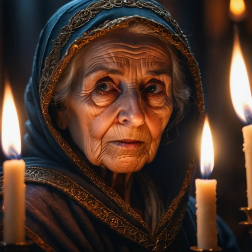 old woman,elderly lady,candlemas,grandmother,candlemaker,old age,elderly person,sendler,praying woman,mccurry,candlelight,fortuneteller,abuela,nonna,hashoah,pensioner,candlepower,prioress,shabbat candles,wizened,Photography,General,Fantasy