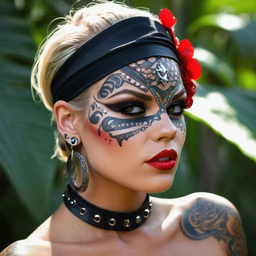 tribal masks,maori,polynesian girl,tattoo girl,venetian mask,tatau,pintados,chicana,face paint,polynesian,amazonian,catrina calavera,headdress,boho skull,catrina,warrior woman,maoris,voodoo woman,tattoo expo,jagua,Conceptual Art,Fantasy,Fantasy 04