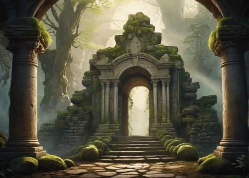 the mystical path,stone gate,rivendell,gateway,doorways,the threshold of the house,archway,archways,entranceways,hall of the fallen,threshhold,fantasy landscape,heaven gate,shadowgate,portal,fantasy picture,entrada,ancients,ancient city,threshold,Unique,Design,Logo Design