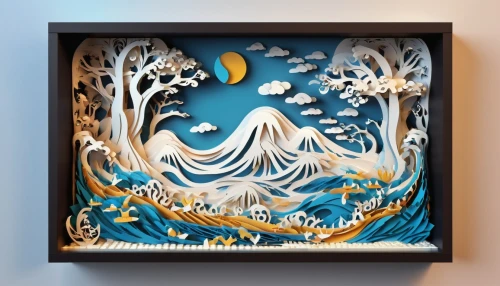 the great wave off kanagawa,lunar landscape,frame illustration,japanese wave paper,glass painting,ocean waves,gold foil art,marble painting,abstract cartoon art,water waves,japanese waves,cool woodblock images,hanging moon,wave wood,frame border illustration,framed paper,tsunami,moonscapes,woodblock prints,igelstrom,Unique,Paper Cuts,Paper Cuts 10