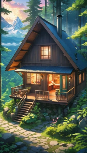 house in the forest,the cabin in the mountains,small cabin,forest house,summer cottage,house in mountains,house in the mountains,log cabin,log home,wooden house,little house,cabin,small house,cottage,lonely house,chalet,house with lake,dreamhouse,beautiful home,lodge,Illustration,Japanese style,Japanese Style 03