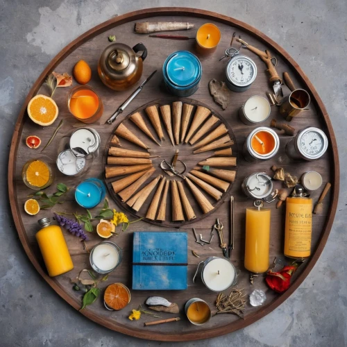sewing tools,makeup tools,dharma wheel,art tools,colored spices,coffee wheel,music instruments on table,potter's wheel,dart board,cheese wheel,apothecaries,a drawer,art materials,toolbox,cigarettes on ashtray,tansu,sundries,ayurveda,assemblages,baking tools,Unique,Design,Knolling