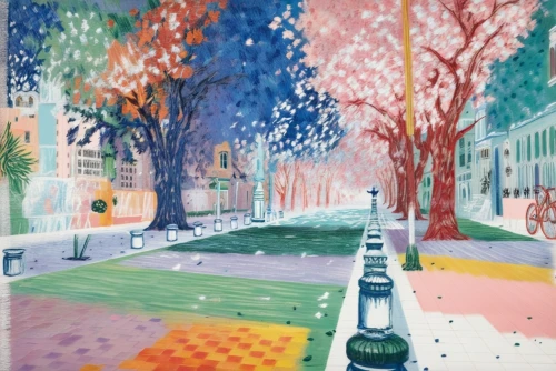 hockney,watercolor paris,delaunay,boulevard,avenue,fauvism,birch alley,impressionism,snow scene,tree-lined avenue,boulevards,watercolor paris shops,cherry blossom tree-lined avenue,post impressionist,watercolor background,tree lined avenue,tree lined lane,impressionist,photo painting,jussieu,Conceptual Art,Oil color,Oil Color 24