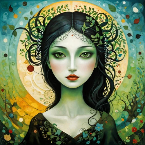 diwata,the enchantress,hecate,persephone,anahata,enchantress,fairie,dryad,leota,faerie,faery,amidala,mystical portrait of a girl,melusine,priestess,fantasy portrait,viveros,imbolc,chryste,priestesses,Art,Artistic Painting,Artistic Painting 29