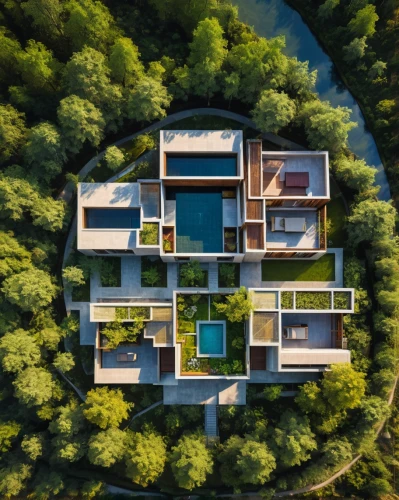 house in the forest,aerial landscape,forest house,ecovillages,roof landscape,treehouses,bird's-eye view,house in mountains,cubic house,from above,sky apartment,view from above,residential,overhead view,tree house,house in the mountains,drone image,inverted cottage,green living,aerial shot,Art,Artistic Painting,Artistic Painting 03