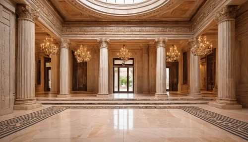marble palace,neoclassical,entrance hall,zappeion,hallway,enfilade,hall of nations,doric columns,foyer,saint george's hall,corridor,archly,columns,cochere,pillars,three pillars,colonnades,neoclassicism,palladianism,royal interior,Art,Classical Oil Painting,Classical Oil Painting 31