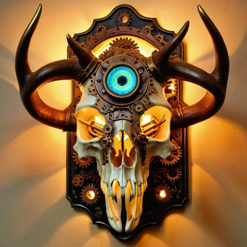 cuckoo clock,skull sculpture,sconce,cuckoo clocks,skull mask,wall light,unicron,boho skull,wall lamp,beholder,head plate,door knocker,deadbolt,theloke,scrap sculpture,skull statue,ensconce,quintessons,majora,beholders,Illustration,Realistic Fantasy,Realistic Fantasy 13