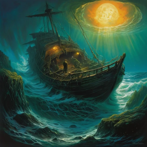 maelstrom,spelljammer,bathysphere,shipwreck,charybdis,sea fantasy,oceano,angstrom,gangplank,mordenkainen,sea storm,privateering,pirate ship,god of the sea,poseidon,ghost ship,galleon,samudra,prospal,whirlwinds,Illustration,Realistic Fantasy,Realistic Fantasy 32