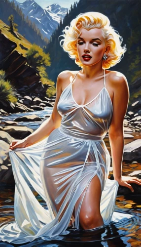 the blonde in the river,marilyn monroe,marylyn monroe - female,connie stevens - female,girl on the river,marylin monroe,marylin,silverheels,monroe,marilyn,marilynne,merilyn monroe,mamie van doren,washerwoman,thorhild,streamside,blonde woman,pin-up girl,jane russell-female,glass painting,Illustration,Retro,Retro 04