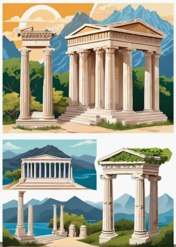 greek temple,doric columns,columns,three pillars,pillars,roman columns,pillar capitals,palladian,roman temple,erechtheus,neoclassicism,neoclassical,neoclassicist,solstices,caesonia,hellas,neoclassic,acropolis,panoramas,doric,Unique,Design,Sticker