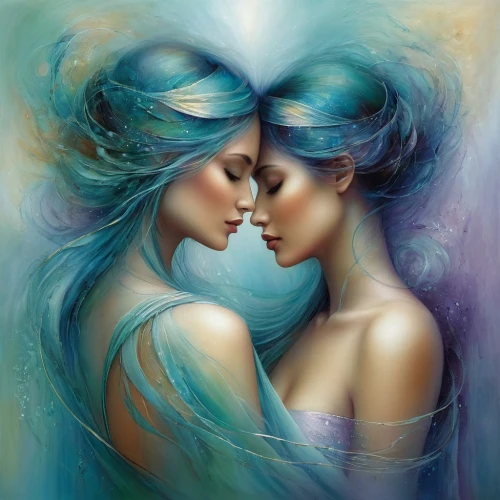 wlw,mirror of souls,gemini,mermaid vectors,romantic portrait,sirens,rhinemaidens,priestesses,mirror image,mermaid background,companias,melian,orions,reinas,naiads,fantasy art,two girls,fantasy portrait,garamantes,mermaids,Conceptual Art,Daily,Daily 32