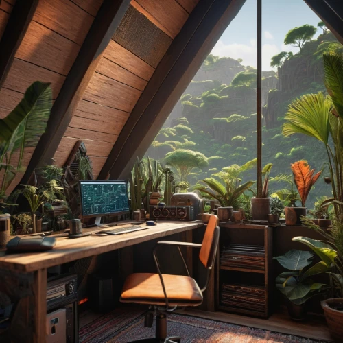 workspace,working space,study room,work space,modern office,forest workplace,workspaces,home office,offices,creative office,computer room,tropics,bureau,workstations,cubicle,desk,environments,tropical jungle,office,workstation,Photography,General,Sci-Fi