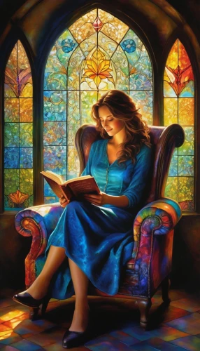 lectura,little girl reading,hildebrandt,girl studying,stained glass,relaxing reading,bibliophile,fantasy picture,stained glass window,reading,psalmist,church painting,stained glass windows,read a book,glass painting,praying woman,librarian,bookworm,fantasy portrait,woman praying,Conceptual Art,Daily,Daily 32