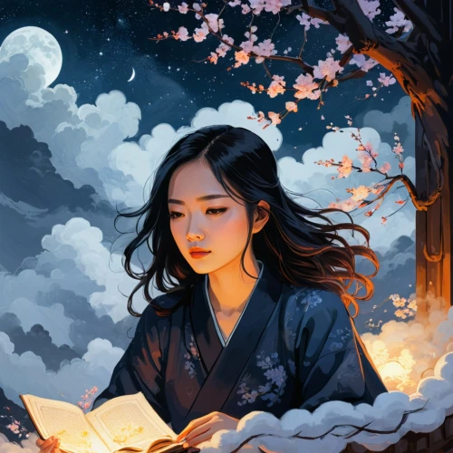 mystical portrait of a girl,little girl reading,girl studying,reading,book wallpaper,fantasy portrait,night-blooming jasmine,youliang,rongfeng,bibliophile,yanzhao,wenzhao,jianying,moonlit night,relaxing reading,zhengying,sci fiction illustration,zhiwen,xueying,the cherry blossoms,Illustration,Black and White,Black and White 12