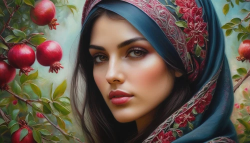 pomegranates,argan tree,yalda,islamic girl,pomegranate,muslim woman,argan,sheherazade,khayyam,farhadi,fatemeh,persian poet,mervat,aramean,masoumeh,seher,hoseyn,red berries,sephardic,irna,Conceptual Art,Daily,Daily 32
