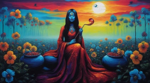 dubbeldam,baoshun,beltane,shamanic,dakini,persephone,shamanism,panchami,bohemian art,fantasy art,priestess,fantasy picture,yogananda,rusalka,saraswati,khayyam,oshun,mantra om,bruja,bhakti,Illustration,Realistic Fantasy,Realistic Fantasy 25