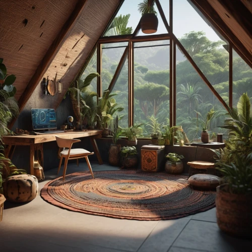 sunroom,conservatory,the cabin in the mountains,rustic aesthetic,terrarium,indoor,roof landscape,living room,livingroom,terrariums,attic,coziness,indoors,wooden roof,cabin,loft,sitting room,summer cottage,house plants,beautiful home,Photography,General,Sci-Fi