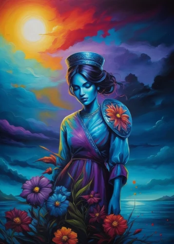 welin,blue rose,krishna,blue flower,girl in flowers,blue moon rose,krsna,blue petals,blu flower,blue painting,ulysses butterfly,flower painting,bodypainting,janmastami,flamenca,art painting,pintura,radha,oil painting on canvas,blue enchantress,Illustration,Realistic Fantasy,Realistic Fantasy 25