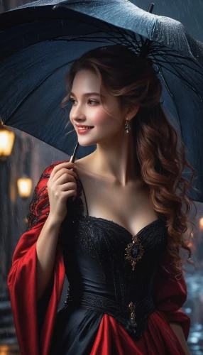 red rose in rain,victorian lady,romantic portrait,umbrella,belle,principessa,romantic look,duchesse,flamenca,habanera,world digital painting,lady in red,queen of hearts,noblewoman,fantasy portrait,parasol,fantasy picture,inamorata,gothic portrait,cinderella,Conceptual Art,Fantasy,Fantasy 11