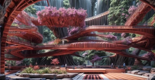 biopiracy,ecotopia,heatherwick,cardassia,arcology,arbor,futuristic landscape,biospheres,adventure bridge,kashyyyk,futuristic architecture,imagineering,graecorum,sempervirens,rivendell,biomimicry,valerian,halderman,skybridge,hoodia