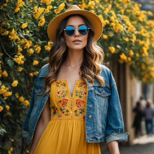 yellow sun hat,yellow daisies,yellow jumpsuit,colorful floral,yellow and blue,yellow purse,bright flowers,vintage floral,sunflower lace background,yellow orange,beautiful girl with flowers,girl in flowers,boho,yellow flowers,sunflowers,yellow roses,yellow color,yellow bells,yellow petal,yellow,Photography,General,Fantasy