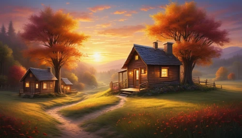 home landscape,lonely house,summer cottage,little house,cottage,house in the forest,autumn landscape,fantasy picture,small house,fantasy landscape,landscape background,country cottage,small cabin,beautiful home,autumn idyll,autumn background,wooden houses,dreamhouse,world digital painting,miniature house,Conceptual Art,Daily,Daily 32