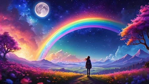 rainbow background,rainbow and stars,fantasy picture,colorful background,rainbow bridge,background colorful,unicorn background,dreamscape,the mystical path,wonderlands,rainbow,dream world,rainbow colors,rainbow pencil background,background image,imaginationland,beautiful wallpaper,astral traveler,entheogens,bifrost,Illustration,Japanese style,Japanese Style 05