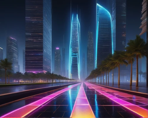 futuristic landscape,cybercity,light trail,dubai,guangzhou,city highway,superhighways,tron,neon arrows,light trails,cyberport,cityscape,doha,futuristic,futuristic architecture,cybertown,futurist,dubia,city at night,dubay,Conceptual Art,Oil color,Oil Color 07