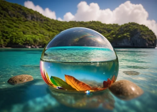 crystal ball-photography,glass sphere,lensball,crystal ball,glass orb,glass ball,underwater landscape,reflection in water,reflection of the surface of the water,refraction,crystalball,lens reflection,reflections in water,waterglobe,colorful water,underwater background,ocean underwater,fishbowl,tropical sea,water reflection,Photography,General,Cinematic
