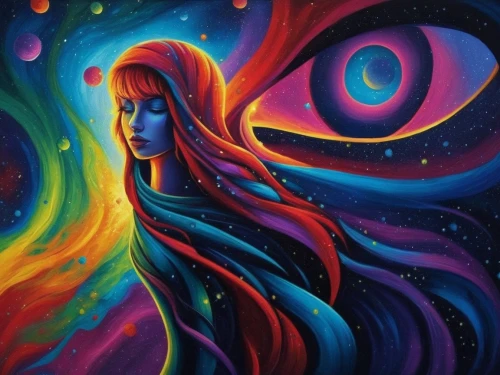 lateralus,andromeda,vibrantly,psychedelic,cosmic eye,shamanic,colorful spiral,ayahuasca,psytrance,psychedelia,leota,universo,dmt,cyanea,psychosynthesis,nebula,vibrancy,psychedelics,shamanistic,third eye,Illustration,Realistic Fantasy,Realistic Fantasy 25