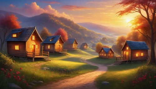 home landscape,houses clipart,wooden houses,landscape background,lonely house,fantasy landscape,boardinghouses,little house,aurora village,mountain village,alpine village,cottages,fantasy picture,children's background,world digital painting,cartoon video game background,houses silhouette,mountain settlement,summer cottage,cottage,Conceptual Art,Daily,Daily 32