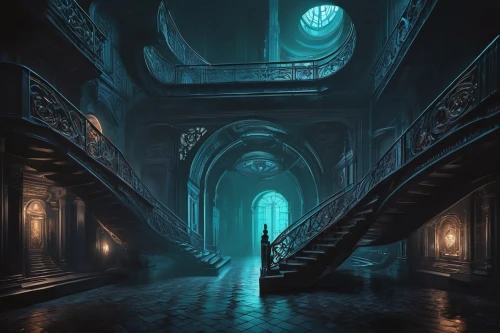 hall of the fallen,prospal,labyrinthian,bioshock,theed,the threshold of the house,corridors,lair,haunted cathedral,passage,obscura,ghost castle,magorium,sci fiction illustration,odditorium,vestal,descent,sulaco,hallway,strangehold,Conceptual Art,Fantasy,Fantasy 22
