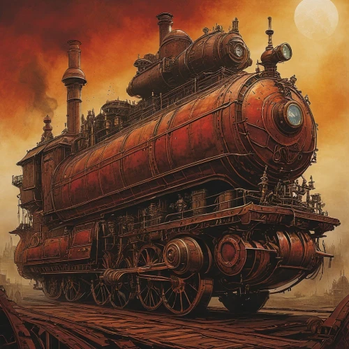 ghost locomotive,steam locomotives,steam locomotive,hogwarts express,steam train,steamboy,steam engine,locomotive,ghost train,steampunk,steam special train,glowing red heart on railway,wooden train,train wagon,old train,the train,trainmaster,abandoned rusted locomotive,steamrollered,trainman,Illustration,Paper based,Paper Based 18