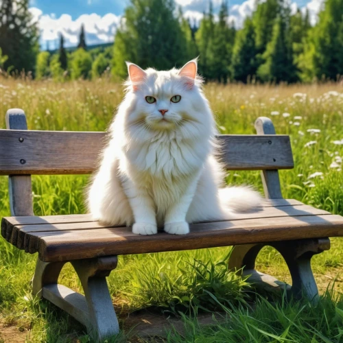 himalayan persian,siberian cat,man on a bench,fluffernutter,siberian,korin,to sit,white cat,bench,british longhair cat,maincoon,talkeetna,perched on a log,talsi,park bench,fluffier,bench chair,cat european,red bench,vlad,Photography,General,Realistic