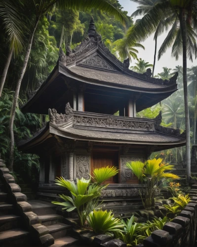 asian architecture,thai temple,buddhist temple,ubud,balinese,bali,buddha tooth relic temple,stone pagoda,the golden pavilion,taman ayun temple,southeast asia,japanese shrine,golden pavilion,dojo,pagodas,temples,white temple,tropical house,vietnam,javanese traditional house,Illustration,American Style,American Style 15