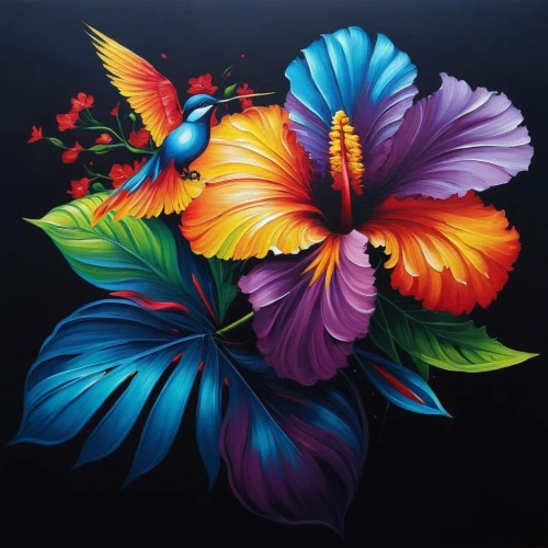 flower painting,flower art,flower bird of paradise,bird of paradise,tropical butterfly,birds of paradise,hibiscus and leaves,hibiscus,neon body painting,floral rangoli,hibiscus flowers,flower illustrative,butterfly floral,vibrantly,ulysses butterfly,flowers png,bodypainting,tropical bloom,rainbow butterflies,glass painting,Illustration,Realistic Fantasy,Realistic Fantasy 25