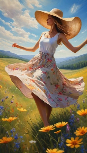 walking in a spring,springtime background,primavera,blooming field,little girl in wind,girl in flowers,spring background,summer meadow,girl picking flowers,country dress,field of flowers,girl in a long dress,countrywoman,meadow landscape,spring meadow,flowering meadow,woman walking,meadow play,world digital painting,countrygirl,Conceptual Art,Daily,Daily 32