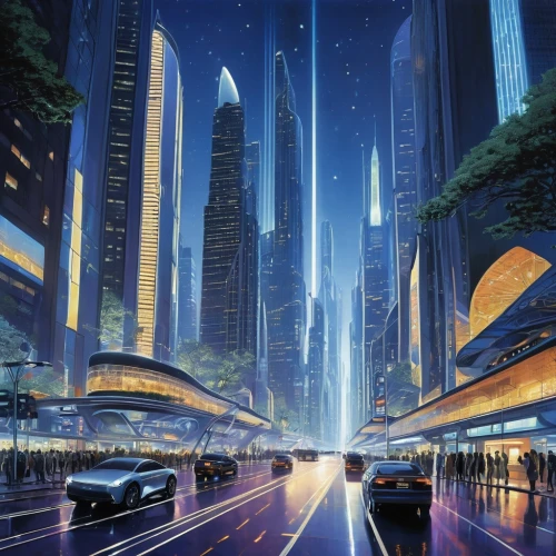 cybercity,coruscant,futuristic landscape,cybertown,futuristic architecture,coruscating,superhighways,metropolis,guangzhou,mcquarrie,megacorporations,cyberport,capcities,arcology,futuregen,motorcity,fantasy city,valerian,sky city,futuristic,Illustration,Retro,Retro 01