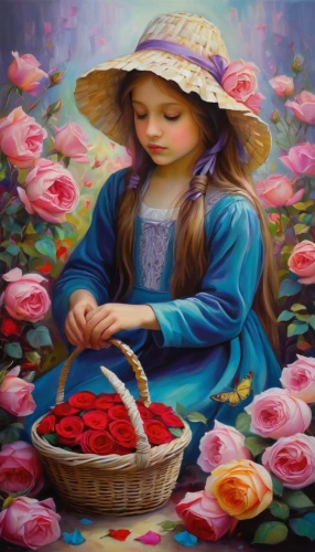 girl picking flowers,flower painting,girl in flowers,oil painting on canvas,splendor of flowers,oil painting,art painting,picking flowers,beautiful girl with flowers,girl picking apples,gekas,flower art,colorful roses,watermelon painting,girl in the garden,dmitriev,fabric painting,red petals,welin,flower girl,Illustration,Realistic Fantasy,Realistic Fantasy 30