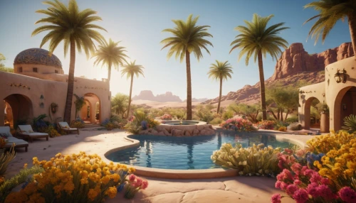 oasis,sansar,dorne,flowerful desert,cryengine,desert landscape,marrakesh,theed,la kasbah,resort,desert desert landscape,uncharted,riad,idyllic,kasbah,palmilla,palm garden,shaders,hacienda,cabana,Photography,General,Cinematic