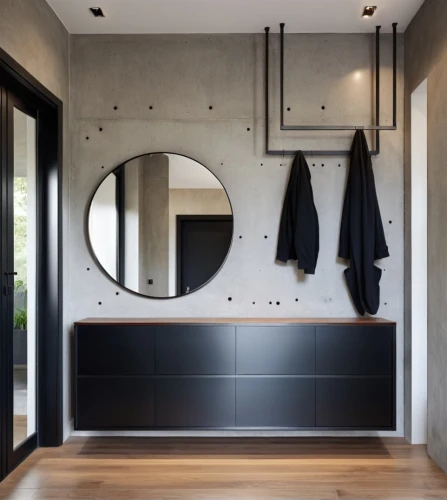 mudroom,modern minimalist bathroom,walk-in closet,dark cabinetry,wardrobes,hinged doors,exterior mirror,modern decor,wood mirror,dark cabinets,armoire,closets,contemporary decor,garderobe,associati,interior modern design,entryway,cabinetry,vanities,modern style,Photography,General,Realistic