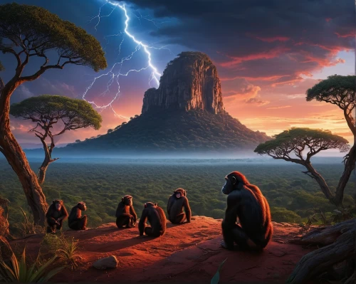 australopithecines,fantasy picture,zambezian,gorgonians,hominids,baboons,easter island,pleistocene,world digital painting,primordial,australopithecine,ladyland,didelphimorphia,the twelve apostles,dethklok,tsavo,langurs,palaeolithic,gigantopithecus,prehistory,Photography,General,Natural