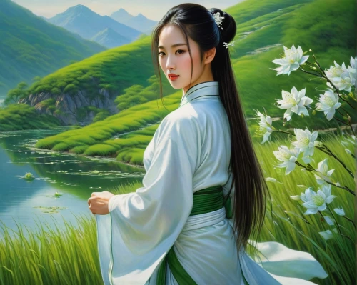 kunqu,hanfu,lily of the field,rongfeng,lilly of the valley,lily of the valley,lilies of the valley,yanzhao,yiping,xuebing,sizhao,huayi,jingqian,yimou,wenzhao,white blossom,xiaofei,zhiyuan,jinling,yufeng,Illustration,Realistic Fantasy,Realistic Fantasy 03