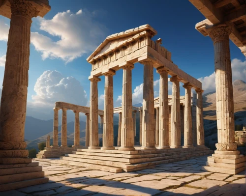 greek temple,ephesus,celsus library,delphi,dougga,erechtheus,laodicea,jerash,temple of poseidon,baalbek,pergamum,palmyra,temple of diana,celsus,temple of hercules,leptis,roman temple,segesta,tiryns,pergamon,Conceptual Art,Oil color,Oil Color 07